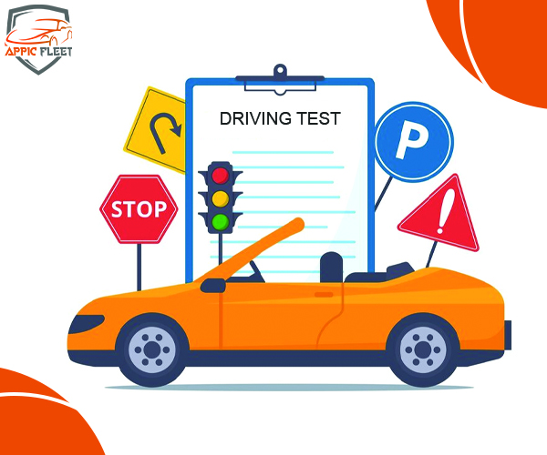 Board with 'Driving Test' papers, a car, and signs, for UAE driving licence theory test